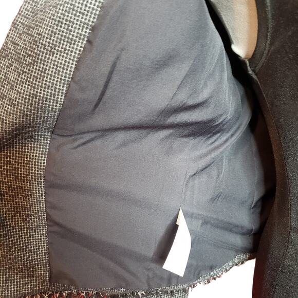 Ann Taylor Factory fringe edge black & white checked tweed women's blazer sz 0 - Picture 5 of 10